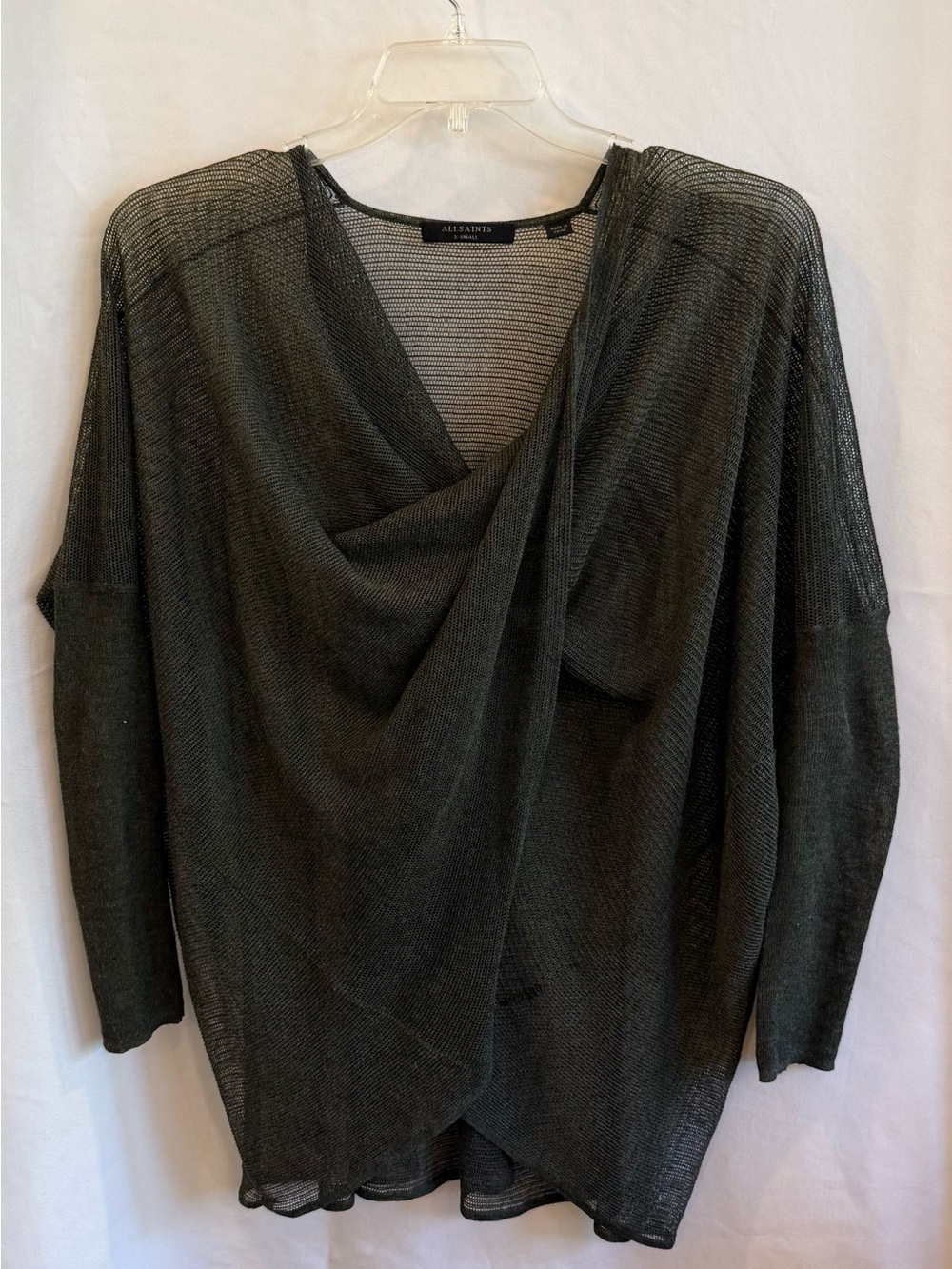All Saints Charcoal V-Neck Draped Knit Sweater
